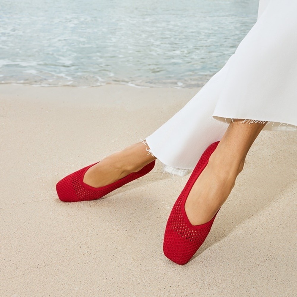 VIVAIA Red Square Toe V-Cut Mesh Flat Shoes Ballet Flats Casual EU/41 US/9.5